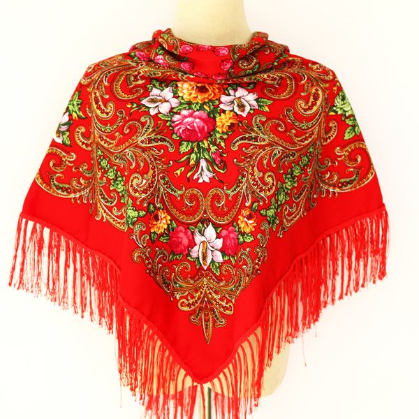 

new fashion women printed square shawl russian women wedding scarf retro style lady tassel ethnic paisley cotton autumn scarf 201026, Blue;gray
