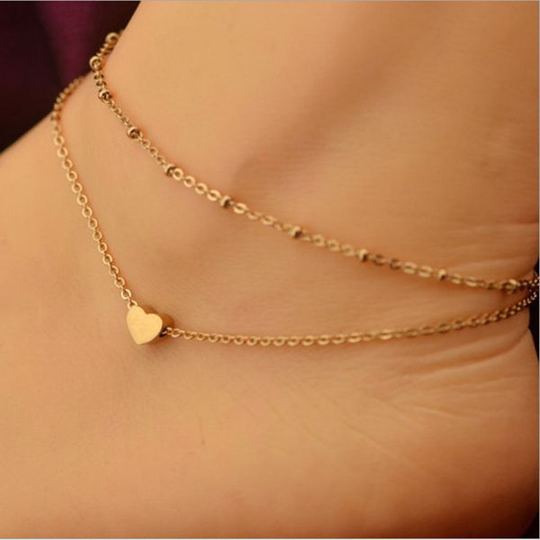 

indian gold color chain engraved heart charm leg anklets for women ankle bracelet woman anklet female foot jewelry dropshipping t200901, Red;blue