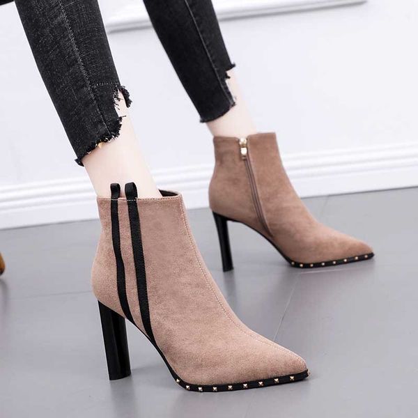 

pointy boot boots women new 2020 shoes booties ladies luxury designer winter footwear zipper pointe fashion high heel ankle, Black