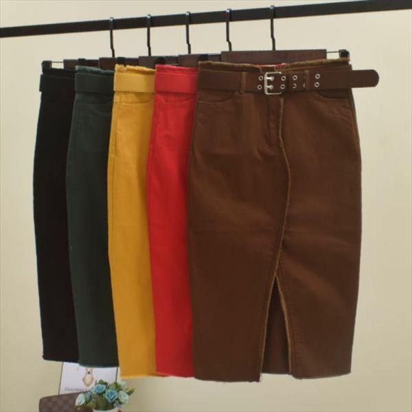 

spring summer women lady red black green high waisted tassel stretch pencil denim skirt womens elastic jeans skirts da188