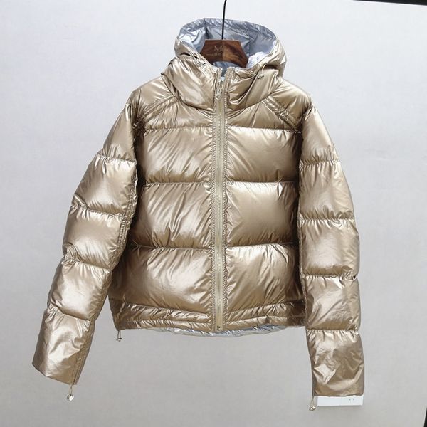 

ailegogo gold silver double side down coat winter jacket women hooded white duck down parkas female warm snow down outerwear 201203, Black