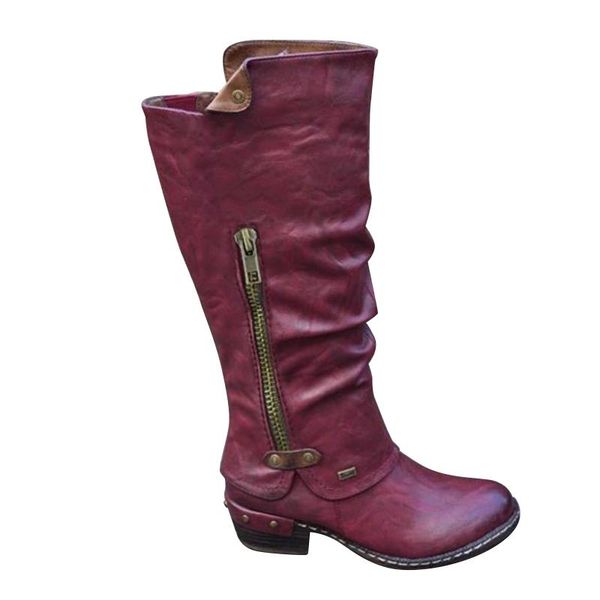 

2020 new winter women's boots comfortable boots for women including zip round toe low heel knee high boot botas mujer, Black