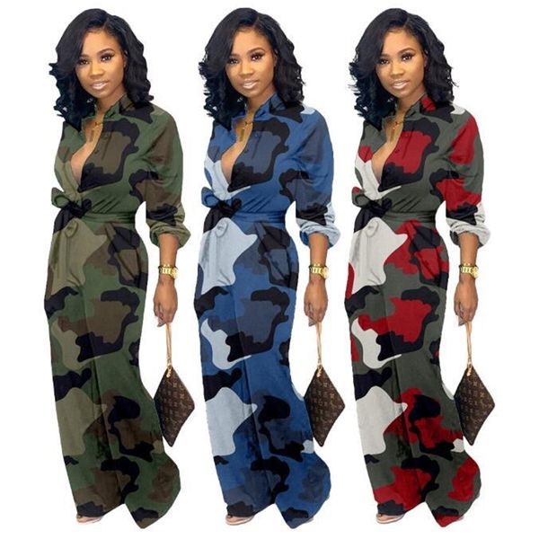 

vazn camouflage casual fashion women jumpsuits tide deep v-neck long sleeve elasticity tracksuits long romper y200422, Black;white