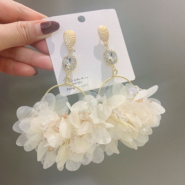 

designer earringsdes boucles d'oreilles exaggerated luxury temperament holiday style earrings super fairy net red lace petal earrings, Silver