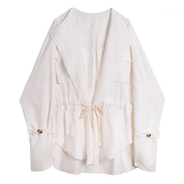 

men's jackets ewq / men's wear niche drawstring bandage waist black white coat male 2021 thin style loose all-match jacket long sl, Black;brown