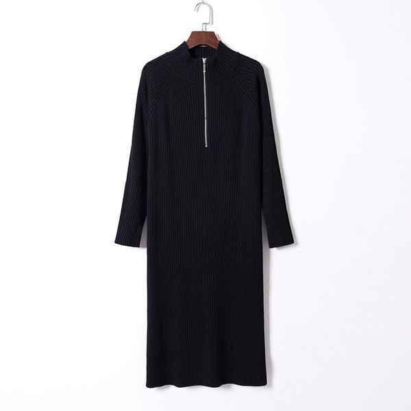 

2021 new zipper long knit women straight maxi autumn winter thick warm female sweater dress rib turtleneck pullover dresses ge7h, White;black