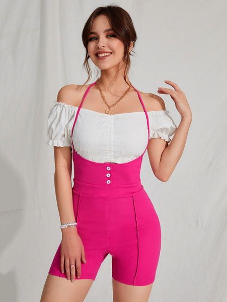 

button detail tie back overalls without z73n#, White