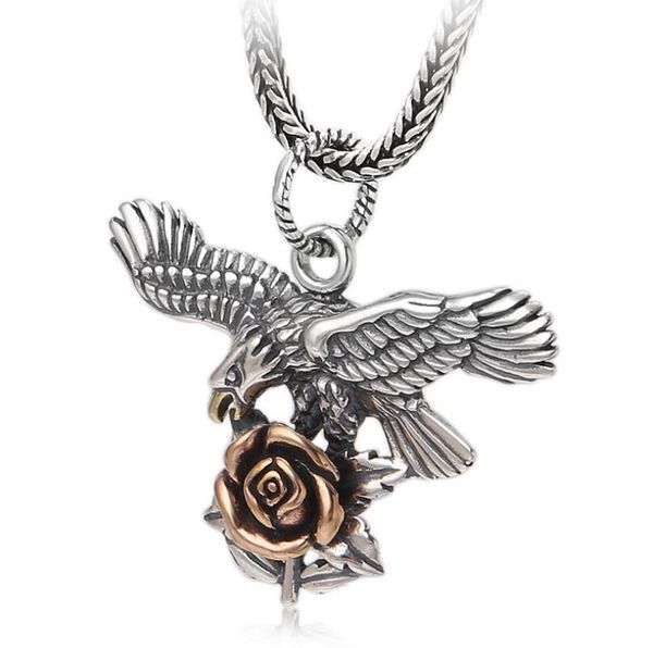 

925 sterling silver jewelry rose and eagle pendant (fgl