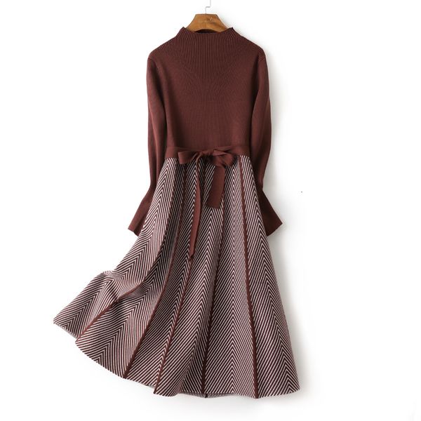 

2021 new luxury jacquard long knit women maxi sweater sahes turtleneck a line dresses christmas party midi dress vestidos ik5a, Black;gray