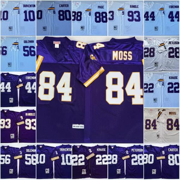 

84 randy moss retro jersey fran tarkenton adrian peterson paul krause chuck foreman 56 chris doleman cris carter alan page john randle m&n f, Black
