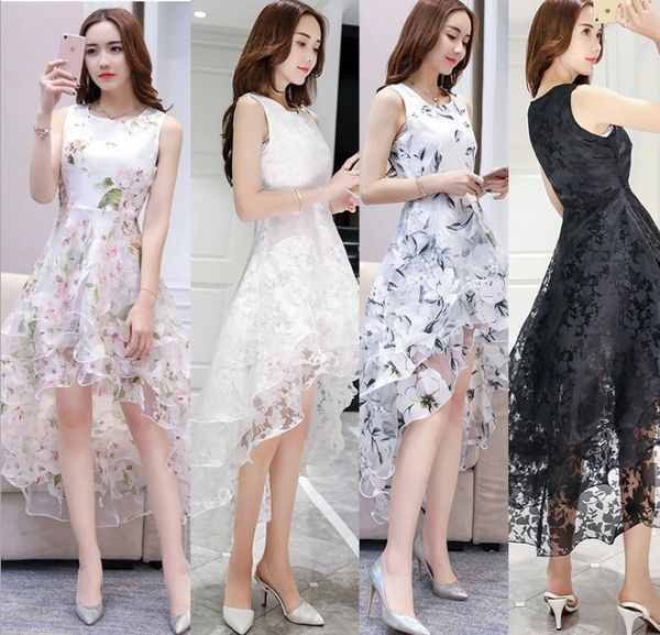 

organza sleeveless bridesmaid dress white dovetail long fluffy skirt fairy slim waist front short back long swallow tail skirt woman fisnl f, Black;gray