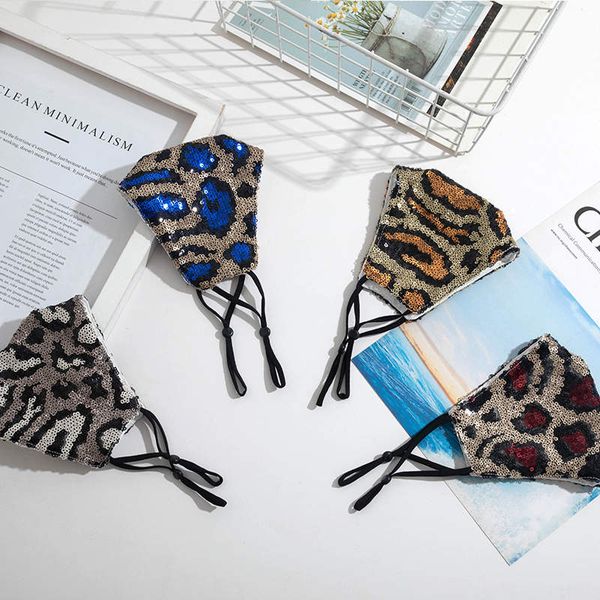 

fashion sequin protective mask leopard print washable breathe windproof reuse face mask elastic dustproof ultraviolet-proof adjustable mask