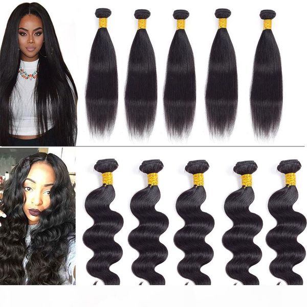 

big quantity 9a virgin unprocessed brazilian body wave straight human hair weft malaysian peruvian wet any wary straight hair weave bundles, Black