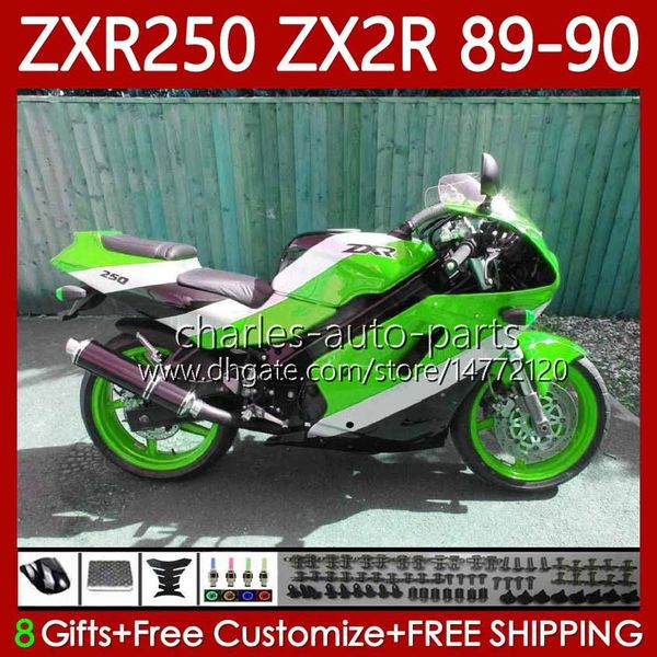 Полный кузов зеленый белый комплект для Kawasaki Ninja ZX 2R 2 R R250 ZXR 250 ZX2R ZXR250 1989 1990 Body 84NO.99 ZX-2R ZXR-250 89-98 ZX-R250 ZX2 R 89 90 Motorcycle