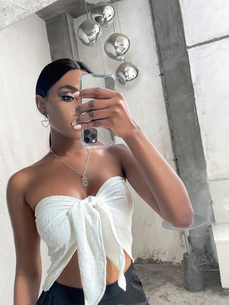 

sxy tie front satin tube i9rz#, White