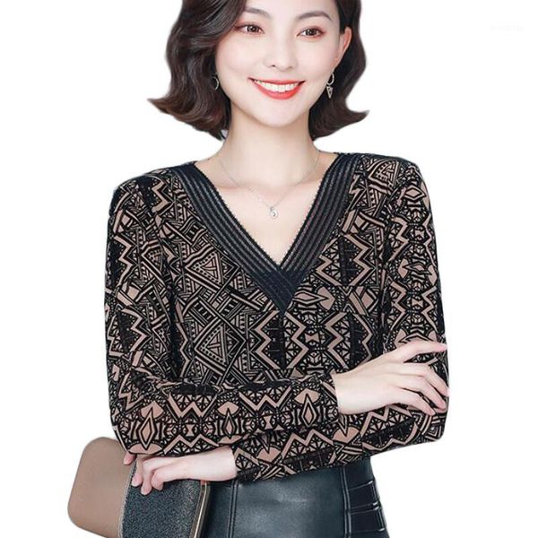 

long sleeve v-neck women blouses vintage print korean slim lace blouse women shirts office plus size blusas mujer1, White