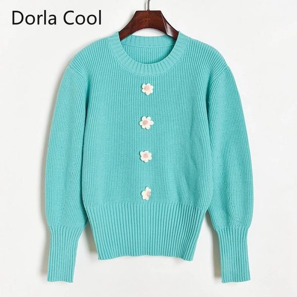 

new women casual sweaters knitted long lantern sleeves sweet flowers crocheted pullover girl's party o-neck solid jumper, White;black