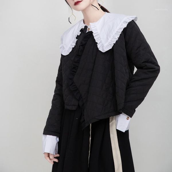 

zhongzhong] 2020 winter design girly series real wear warm short coat female loose rhombus cotton coat female 12731, Black