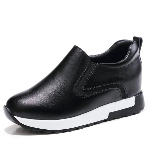 

shoes fashion european style leather inner increase women loafers 2020 new muffin shoes wedge heel platform women's, Black