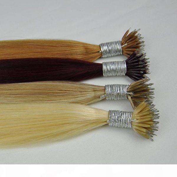 

dhl fedex color 99j 18p60 613 12 double drawn silk straight brazilian nano ring hair extensions 1g strand 100g lot quality, Black
