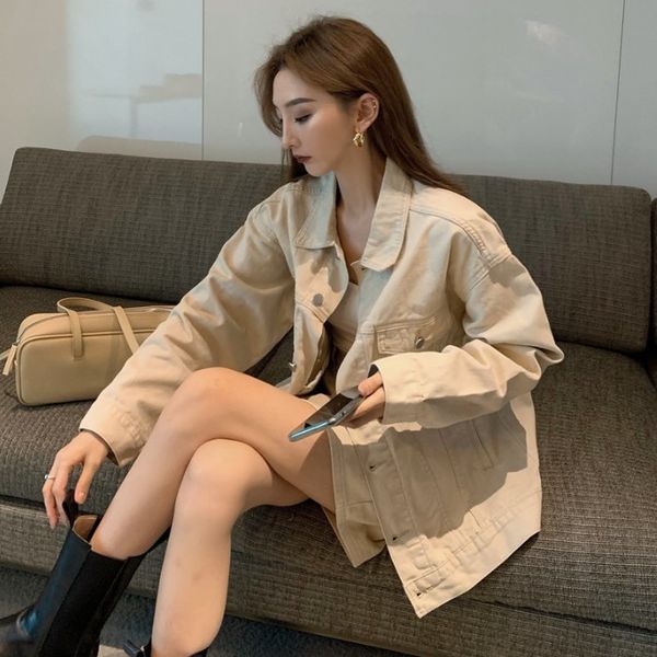 

2020 autumn new versatile denim loose coat + high waist a-line skirt two piece fashion suit for women