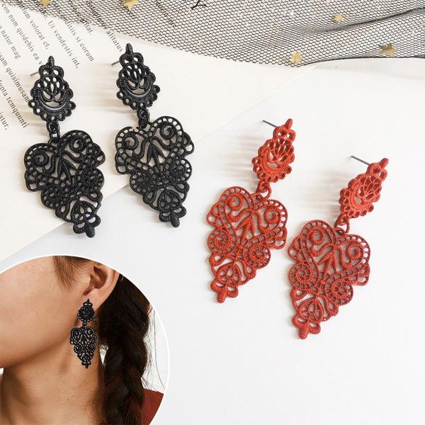 

hoop & huggie ly vintage alloy jewelry earrings retro hollow designed leaf-shaped bohemia female stud party do99, Golden;silver