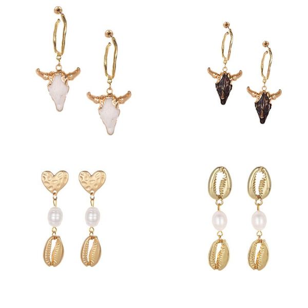 

2020 heart punk gold sea shell drop earring for women beach summer maxi statement pearl resin bull earring wedding boho jewelry, Silver