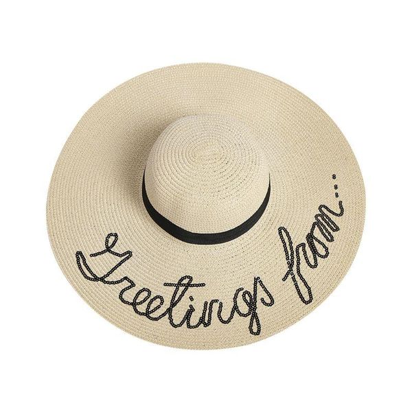 

womens summer straw floppy sun hat ribbon around glitter sequins letters embroidered extra large wide brim bucket cap beach 2xpd, Blue;gray