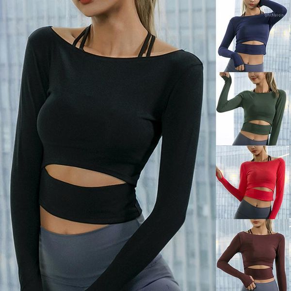 

yoga outfits vertvie seamless fitness long sleeve sports shirt stretch solid female t-shirt women gym crop cross wrap workout1, White;red