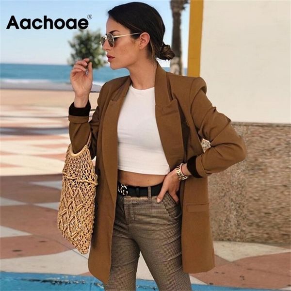

aachoae women vintage double breasted blazer work office lady suits slim coat jacket long sleeve ladies blazers female 201114, White;black
