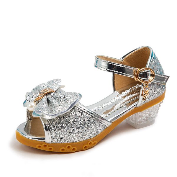 

christmas girls shoes children leather sandals sequins kids high heels baby girl kindergarten princess sandals party shoes 26-36 q0112, Black;red