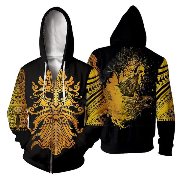 

casual 3d printed sweatshirt men women viking streetwear zipper tattoo hoodies halloween party cosplay costumes 09, Black