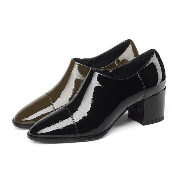 

dress shoes luxury noble brand layer cowhide deep mouth women's single england thick with square head leather brock women1, Black