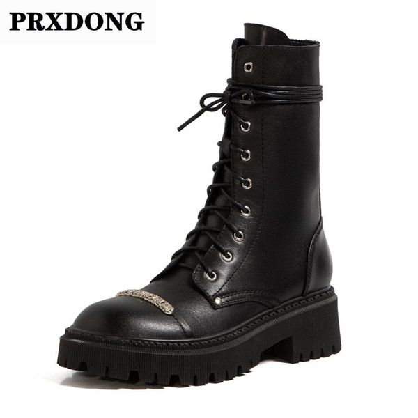 

new mid-calf boots for women genuine leather shoes woman autumn winter concise platforms med heels zipper short motorcycle boots, Black