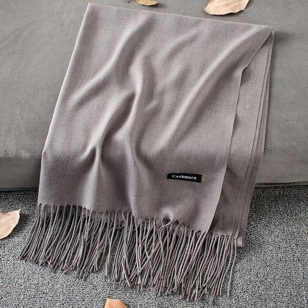 

scarves soft cashmere women 2021 autumn solid color wraps thin long scarf with tassel casual lady winter female shawl, Blue;gray