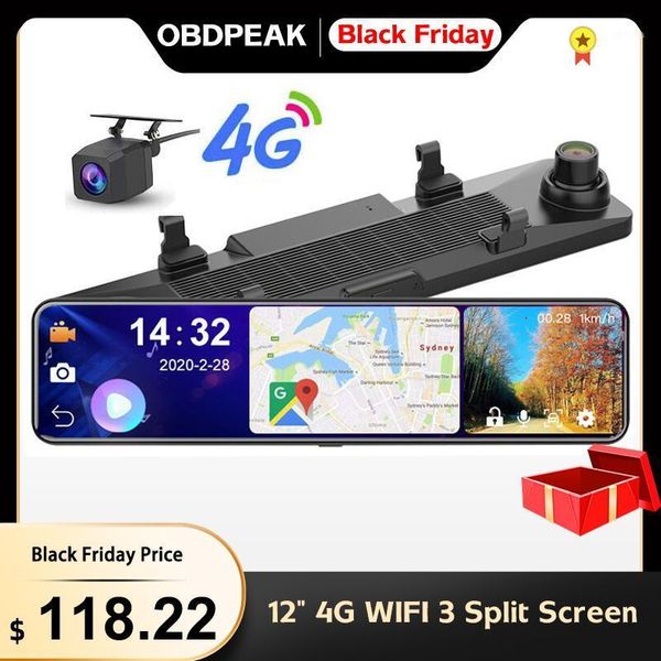 

obepeak smart android 8.1 12" 4g wifi car dash dvr cam rearview mirror dvr 3 split screen 24h park adas dash car video recorder1