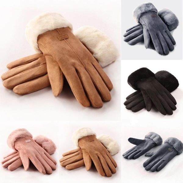 

women winter gloves plus velvet thickening ladies girls guante outdoor heat full finger lined driving windproof mujer glove #j1p, Blue;gray