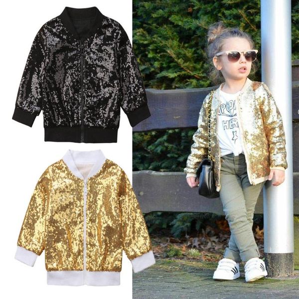 

brand fashion toddler kids baby girl sequin shining zipper outwear jacket coat clothing long sleeve sweet bling clothes, Blue;gray