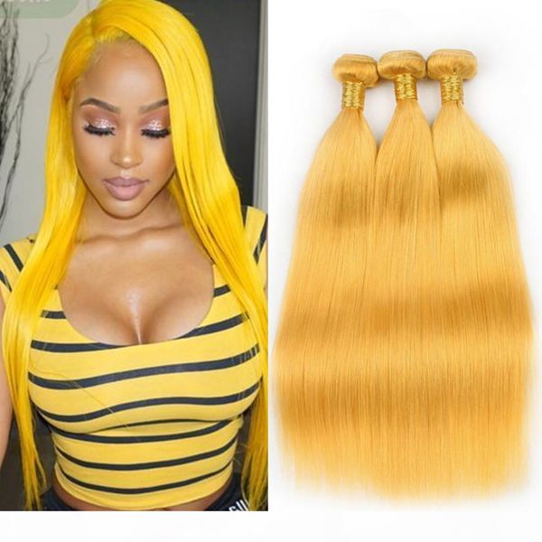 

pure yellow straight peruvian human hair weave bundles 3pcs 300gram yellow colored virgin human hair wefts straight hair extensions 10-30&qu, Black;brown