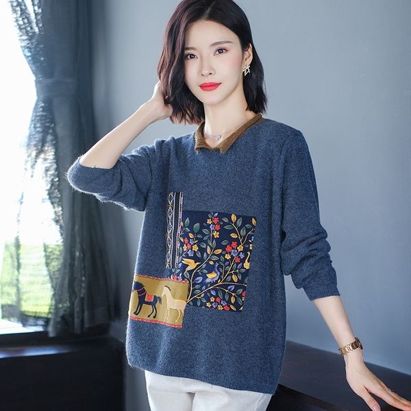 

художественные моды женщин новый рыхлый и тонкий трикотаж трикотаж свитер вязаный sweatersweater в начале осени 2020 года 61jg5, White;black