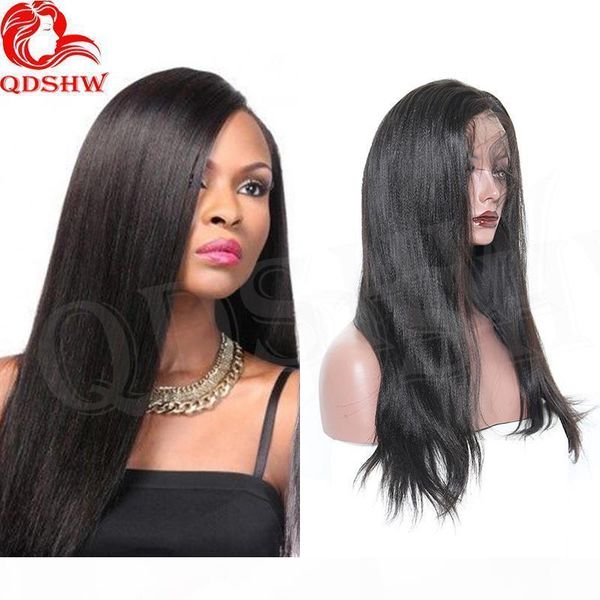 

human hair invisible lace wig yaki straight hd transparent undetectable lace virgin brazilian hair glueless light yaki hair full lace wigs, Black;brown
