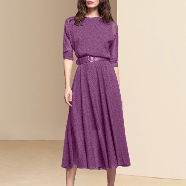 

t4yym autumn clothing 2020 new women's seven-quarter sleeve slim high-end socialite temperament dress purple aline dress dressaline dre, Black;gray