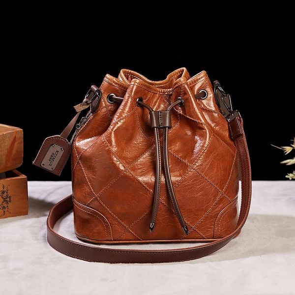 

cross body 2021 retro fashion women shoulder bags messenger large capacity cable embroidered lattice bucket female bag