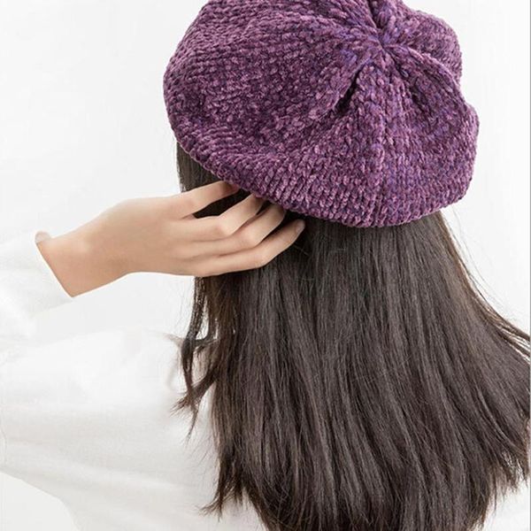 

new women girl beret french artist warm winter beanie hat cap vintage plain beret hats solid color elegant lady winter caps, Blue;gray