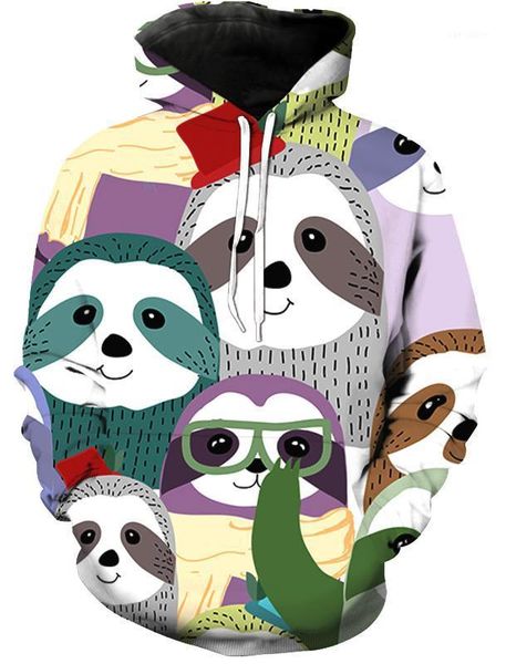 

collection sloth families hoodies long sleeve outerwear printing hooded sweatshirt pullover hoodies, Black
