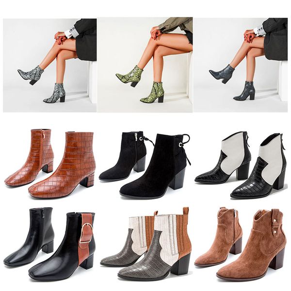 

2021 new wholesale fashion winter womens boots red black brown leopard snake print thick-heeled bow ladies boots 5cm 8cm