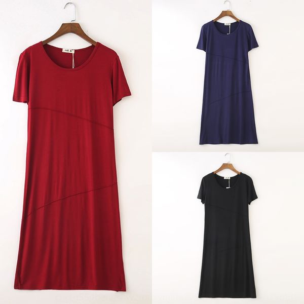 

2020 summer new modal short-sleeved stitching dress women's plus size fat mm slimming special offer splicing skirt splicing skirt uajhk, Black;gray