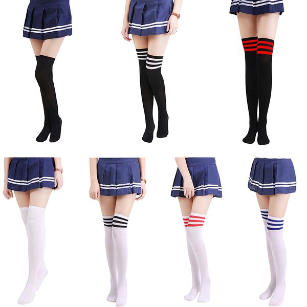 

cute college wind simple women warm thigh high over the knee socks long cotton stockings s0003, Red;black