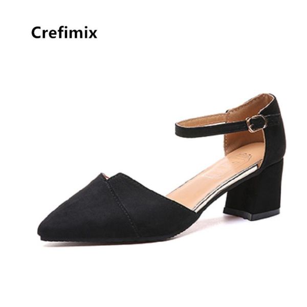 

dress shoes cresfimix women classic black flock high heel lady female fashion sweet pink comfortable mujer tacones altos b5205