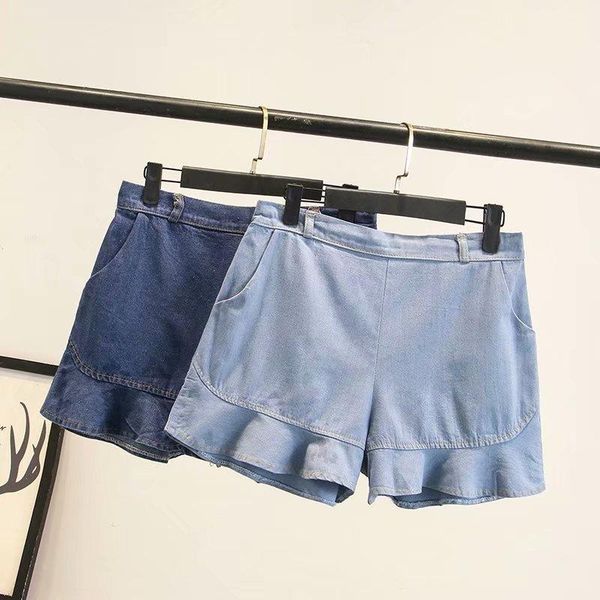 

2019 plus size casual jeans spring women clothing fashion loose ruffles denim shorts t55-70701, Blue